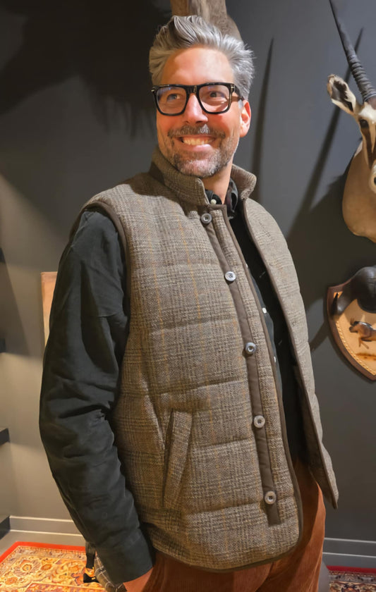 QUILTED GILET TWEED