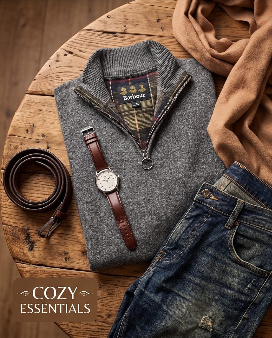 BARBOUR HOLDEN 1/4 ZIP GRIJS