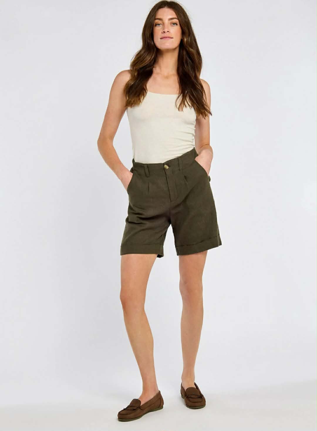 Maryland Dames Linnen Shorts - Kaki