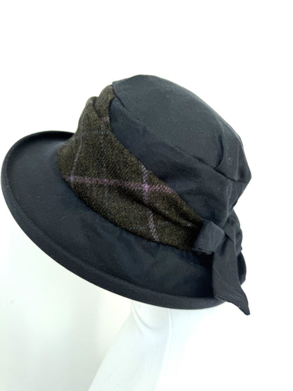 BARBOUR WAX WITH TWEED BRIMMED HAT NAVY