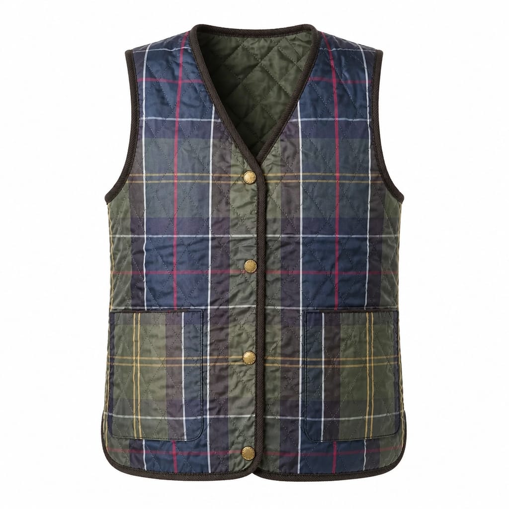 BARBOUR TARTAN REIMAGINED ICONS REVERSIBLE TARTAN QUILTED LINER