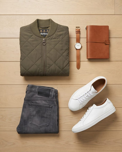 BARBOUR QUILTED FRONT KNITTED ZIP THROUGH