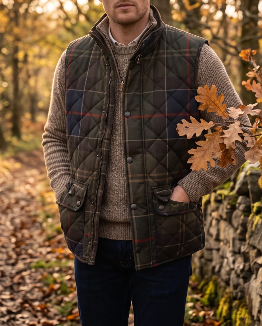 BARBOUR ICONS TARTAN LOWERDALE QUILTED GILET